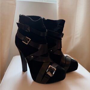 Michael Kors Black Strappy High Heel Ankle Boots